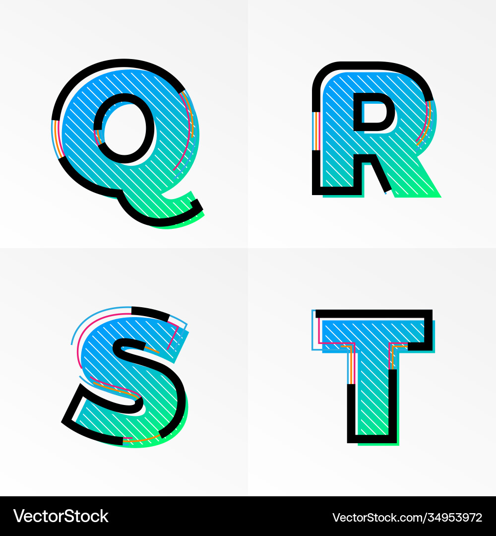 Font alphabet set letters q r s t gradient color Font alphabet set letters q r s t gradient color vector image