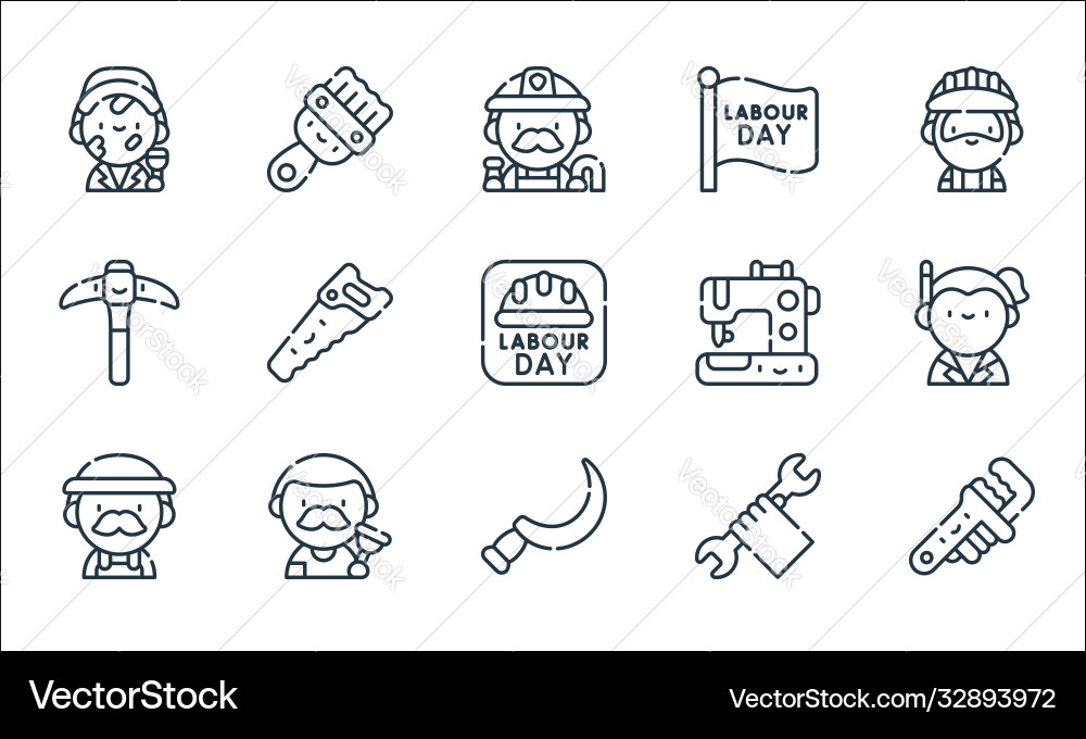 Labour day line icons linear set quality Labour day line icons linear set quality vector image