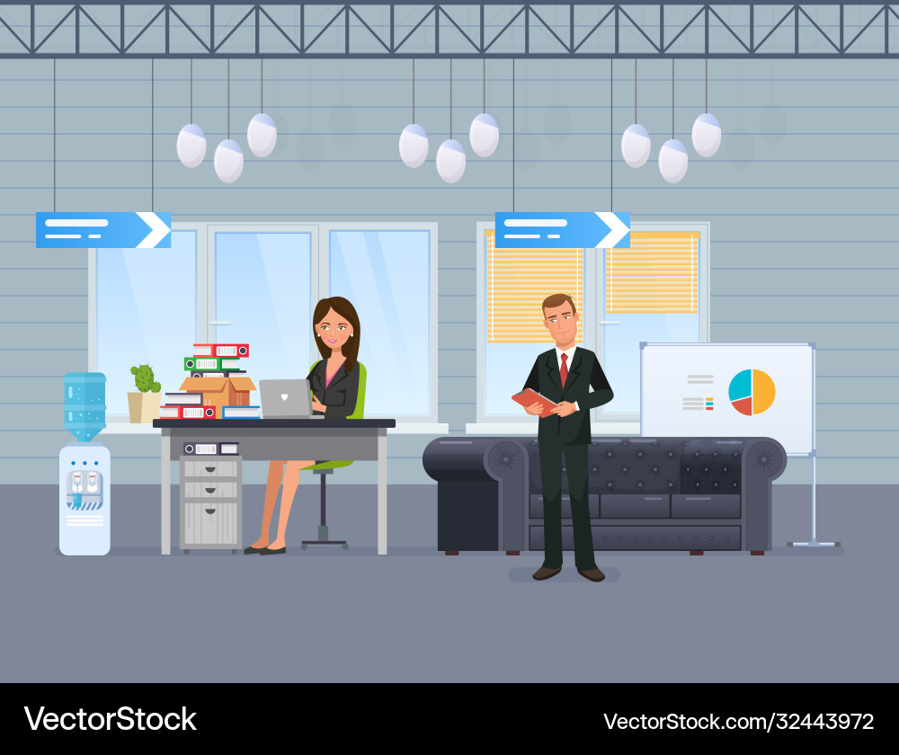Office Worker at Computer Vector Image