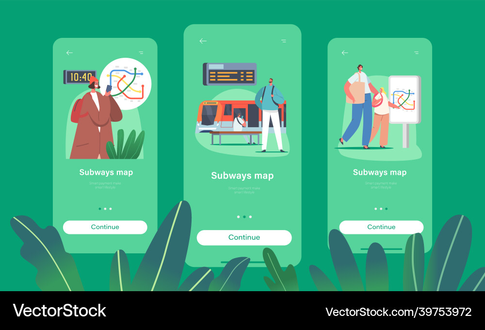 People use map in metro mobile app page onboard People use map in metro mobile app page onboard vector image