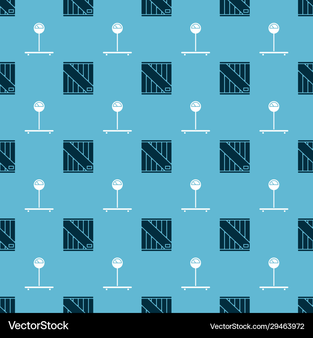 Set wooden box and scale on seamless pattern Set wooden box and scale on seamless pattern vector image