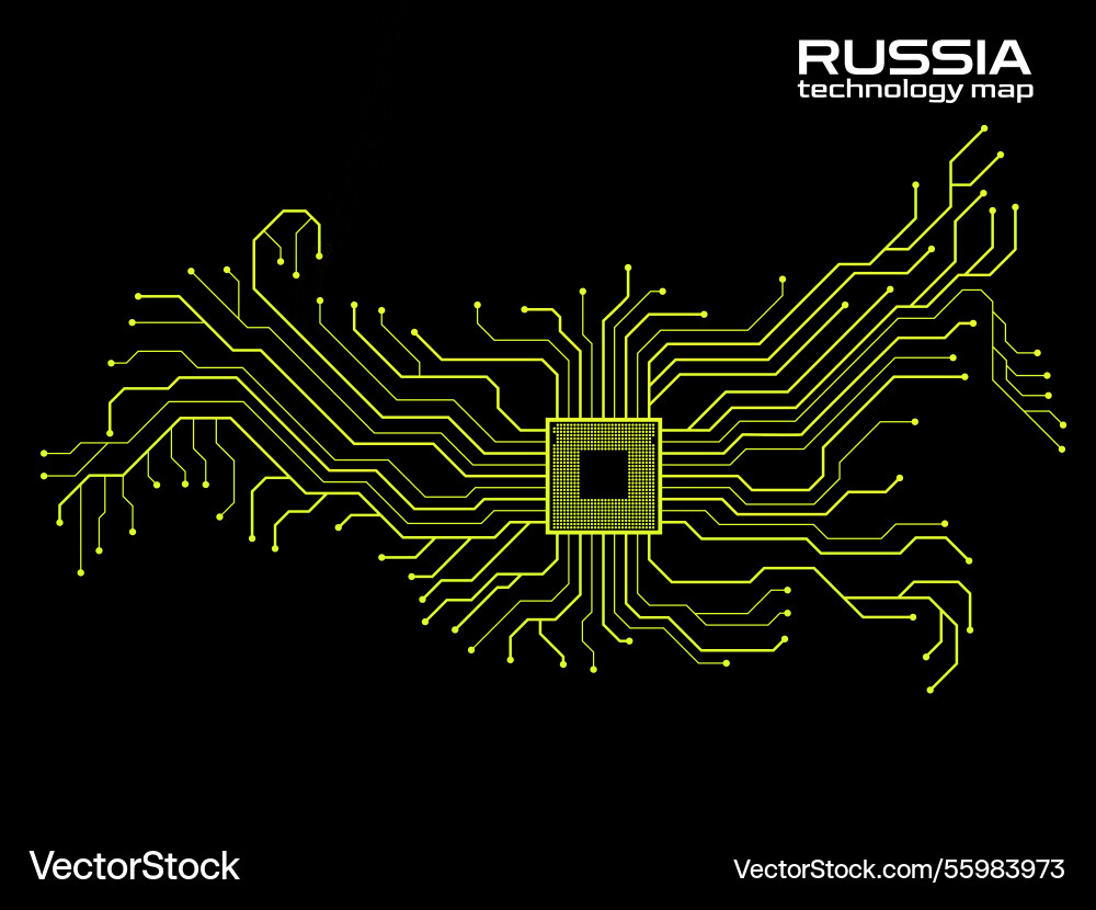 Abstract russia map with cpu circuit board vector image