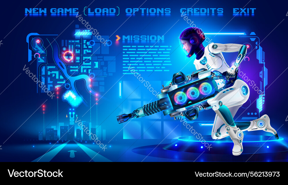 Character fo space shooter in an abstract computer Character fo space shooter in an abstract computer vector image