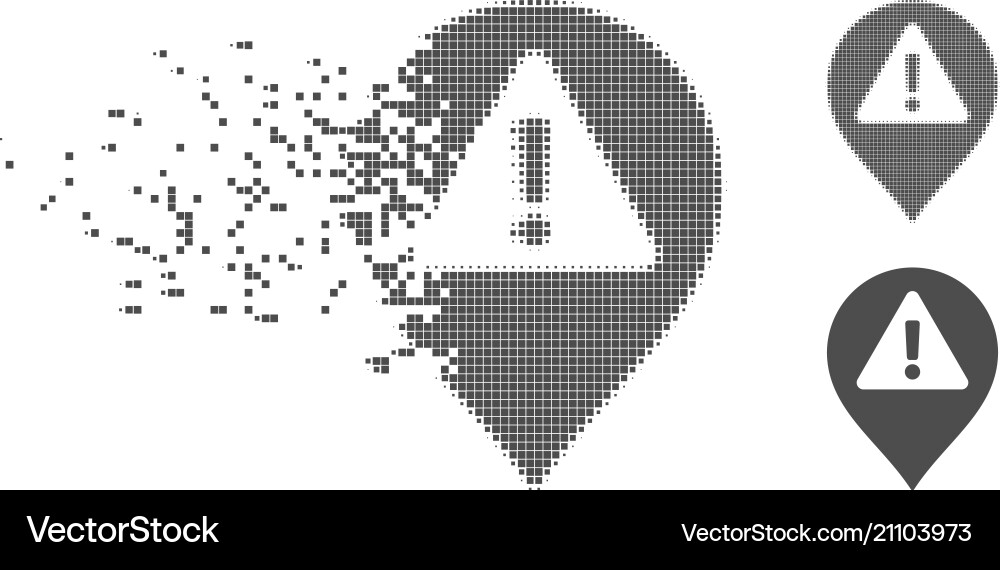 Destructed pixel halftone warning map marker icon Destructed pixel halftone warning map marker icon vector image