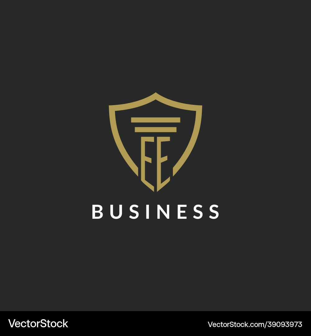Ee initial monogram logo with pillar and shield vector image