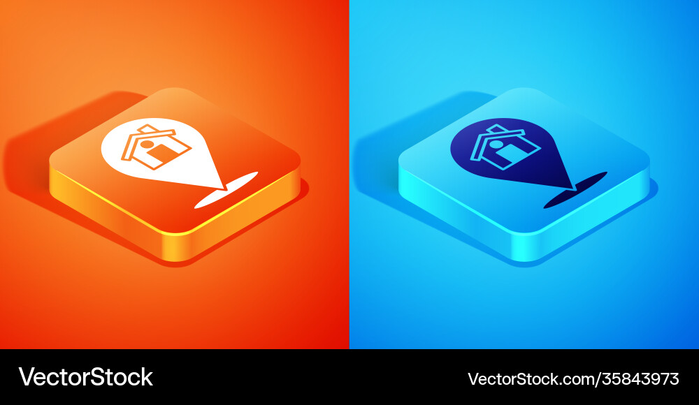 Isometric map pointer with house icon isolated Isometric map pointer with house icon isolated vector image