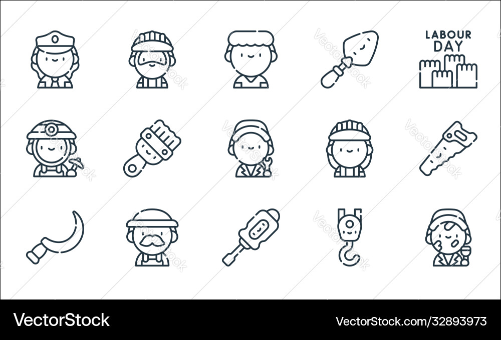 Labour day line icons linear set quality vector image