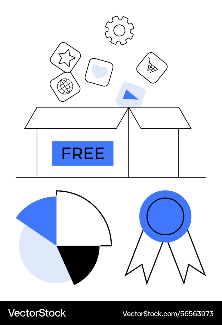 Open box with free apps pie chart and ribbon Open box with free apps pie chart and ribbon vector image