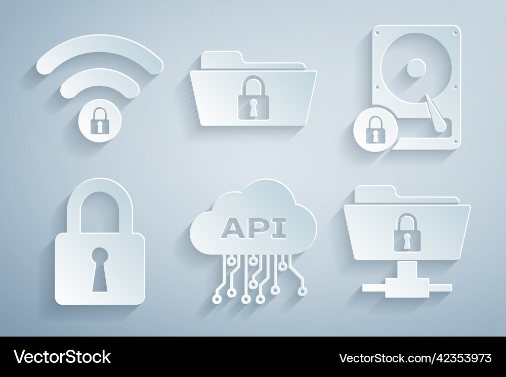 Set cloud api interface hard disk drive and lock vector image