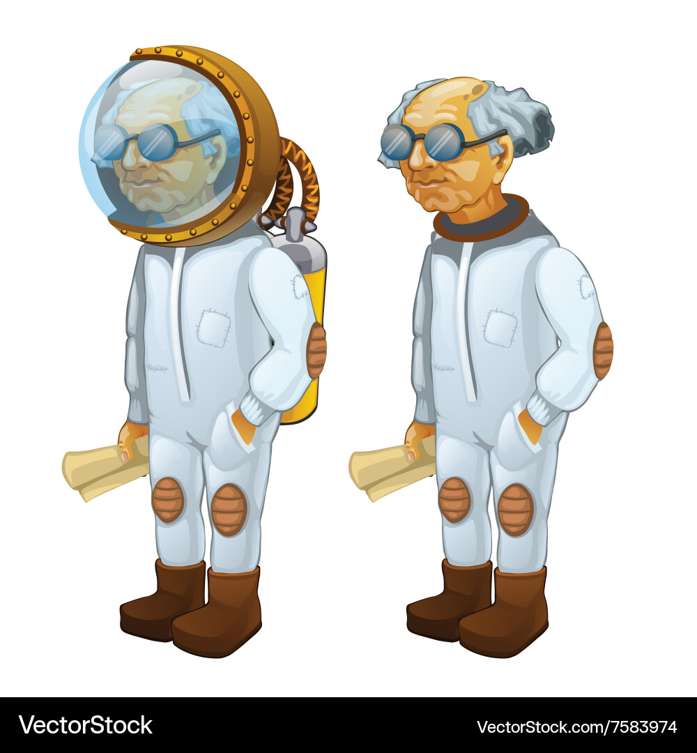 Bald scientist with diving and without vector image