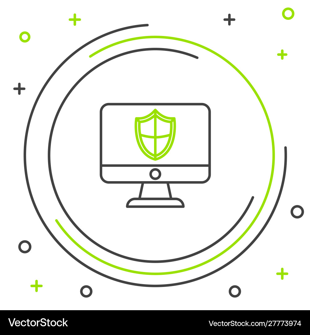 Black and green line computer monitor shield Black and green line computer monitor shield vector image