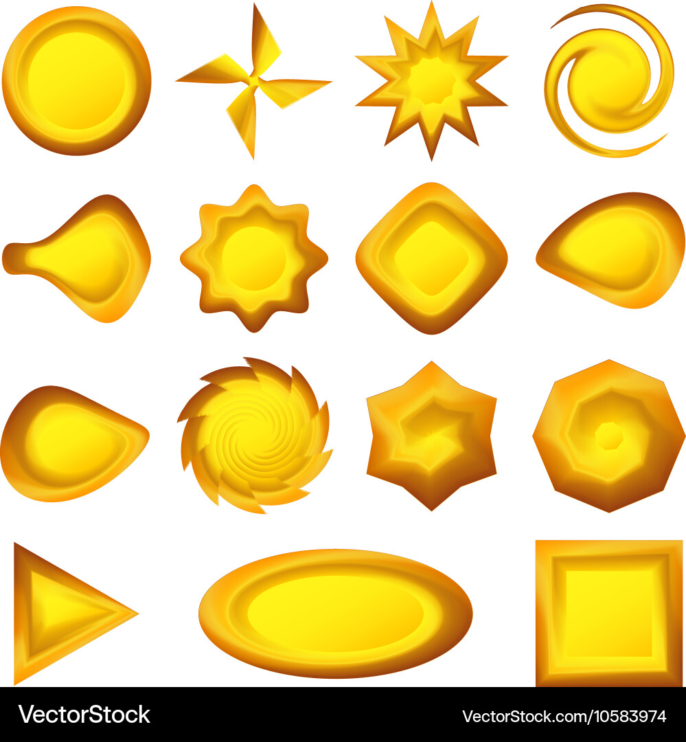 Buttons different forms gold set vector image