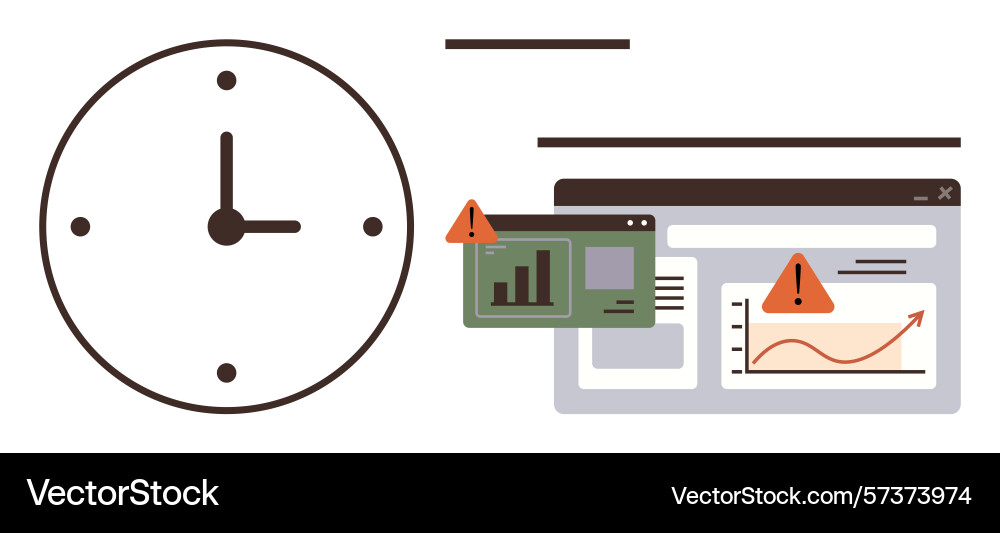 Clock and web dashboard with alert icons Clock and web dashboard with alert icons vector image