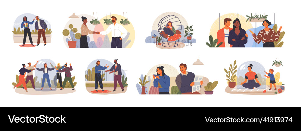 Extravert and introvert people scenes set vector image