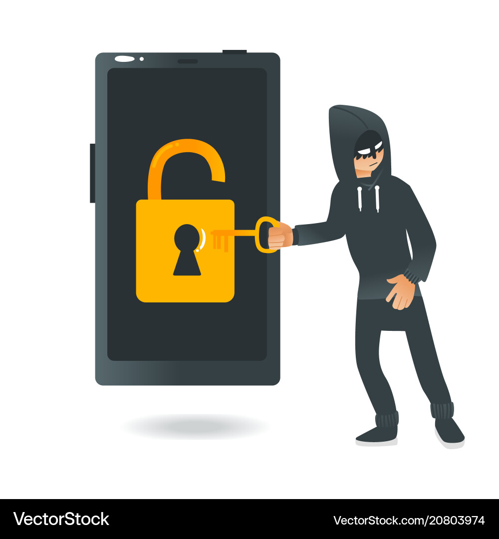 Hacker Stealing Data on Mobile Phone vector image
