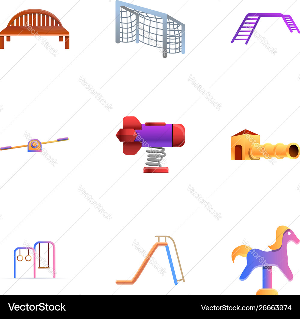 Kid amusement area icon set cartoon style Kid amusement area icon set cartoon style vector image