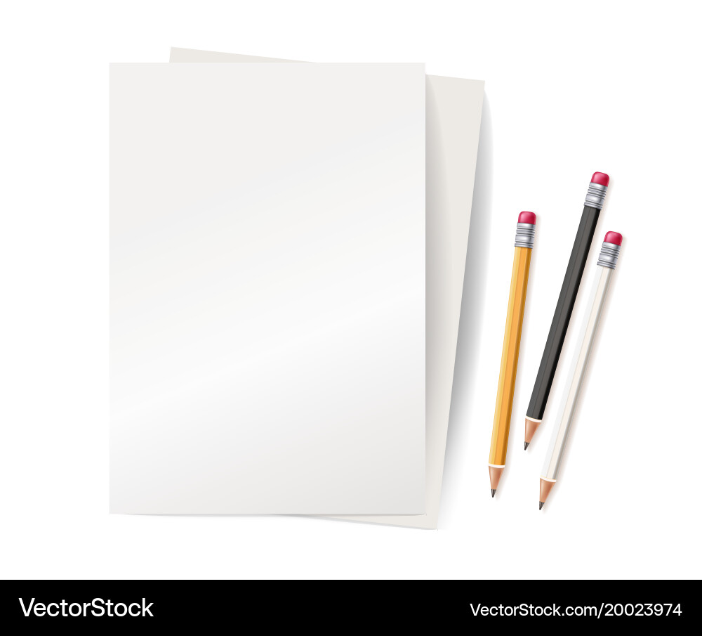Realistic wood pencils paper rubber eraser Vector Image