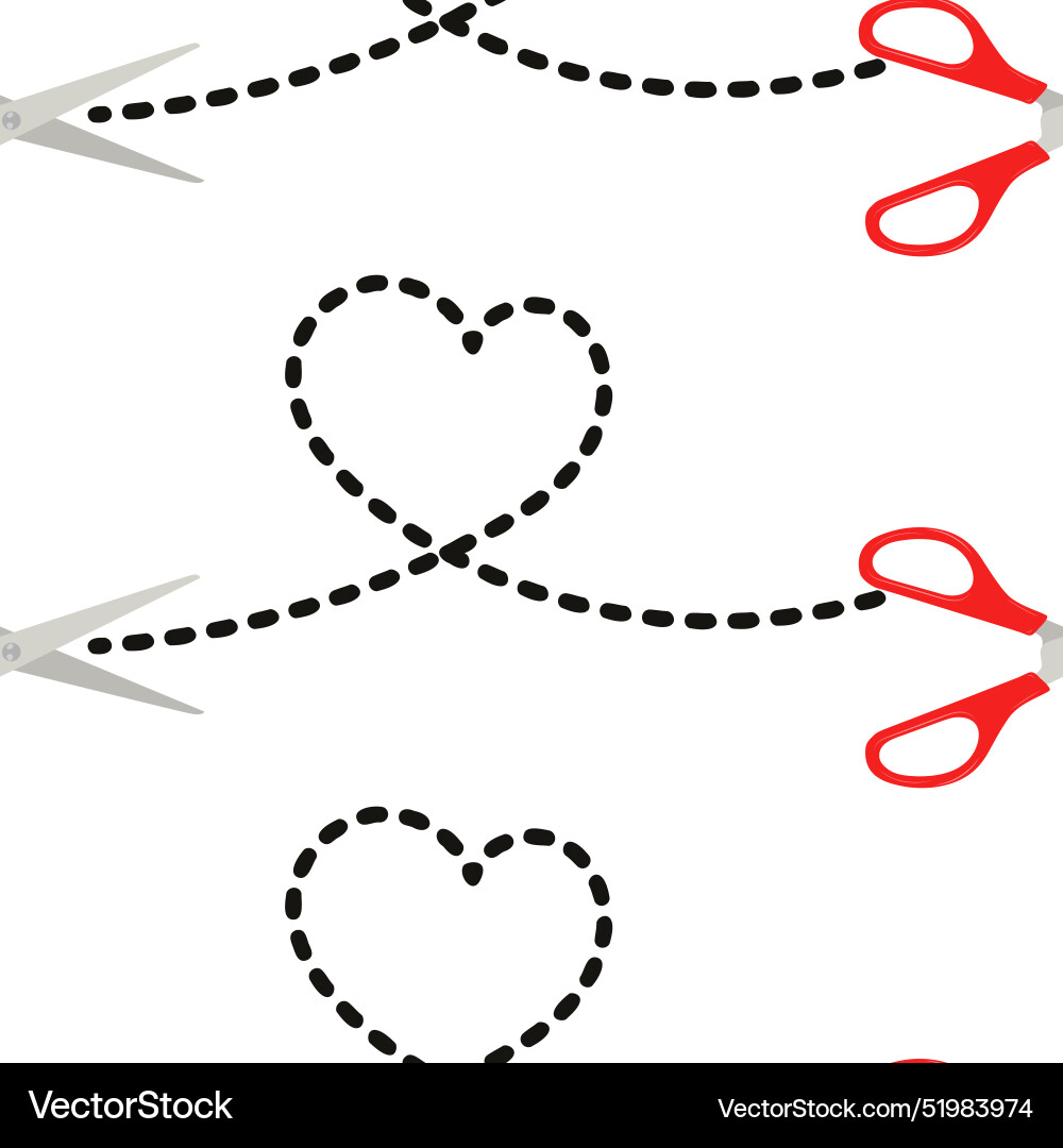 Seamless pattern with scissors cutting heart shape Vector Image