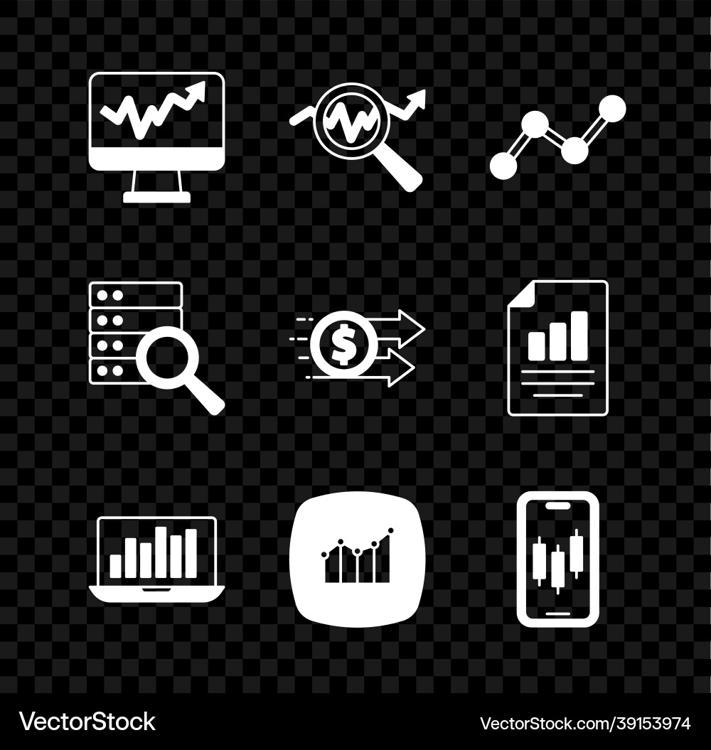 Set monitor with graph chart search data analysis Vector Image