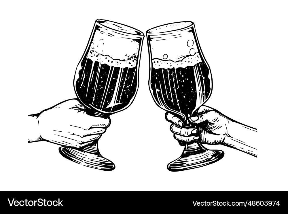 Two beer glasses cheers hand drawn ink sketch Two beer glasses cheers hand drawn ink sketch vector image