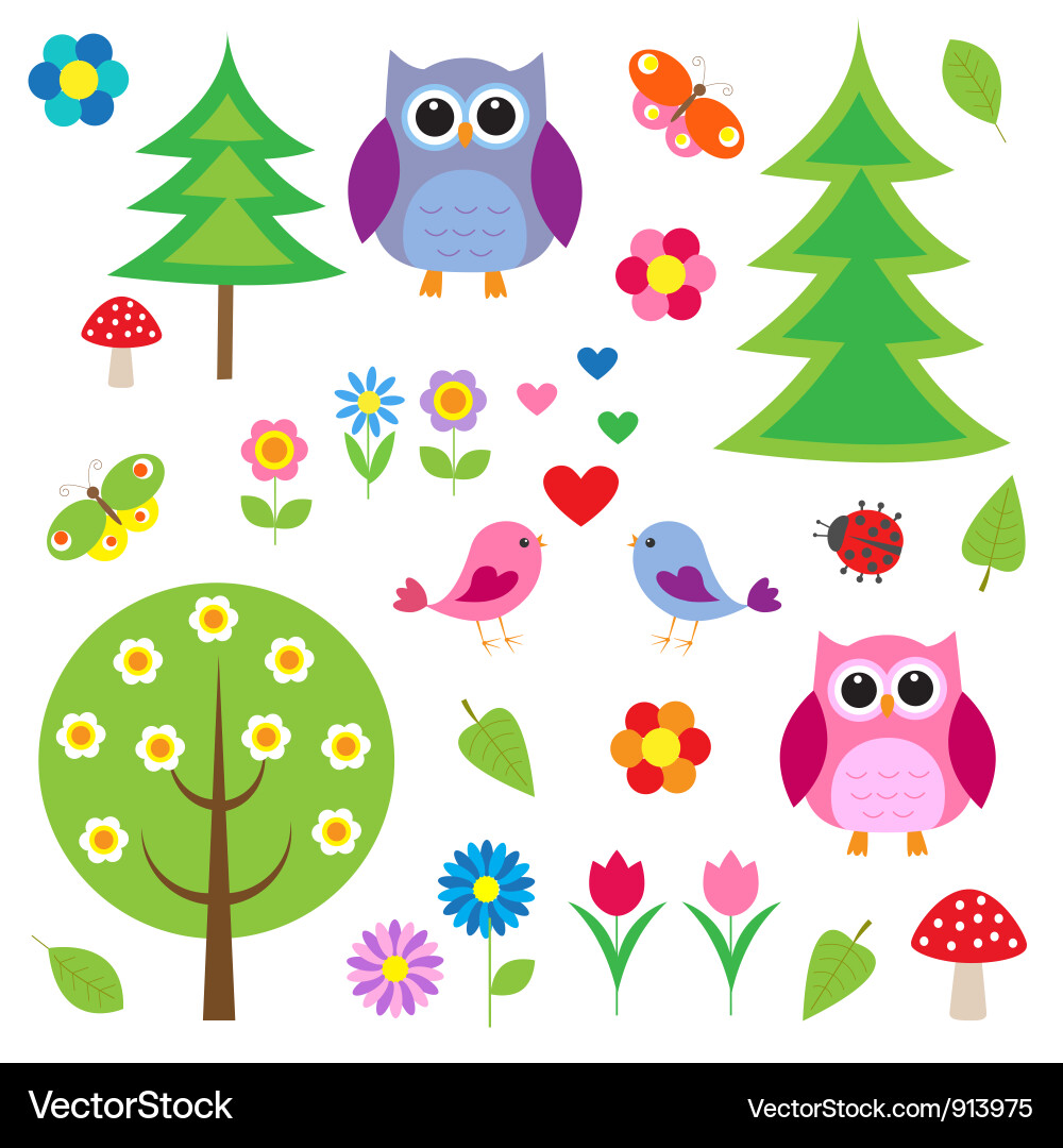 Birds and Trees with Owls vector image