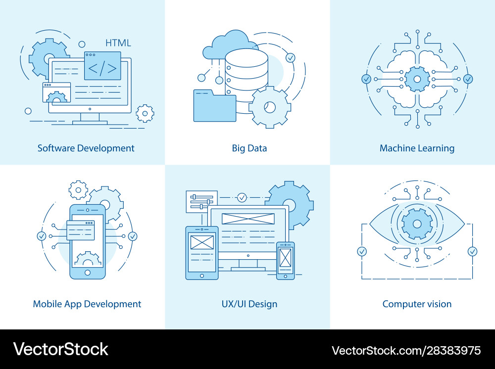 Computer icon set software development Computer icon set software development vector image