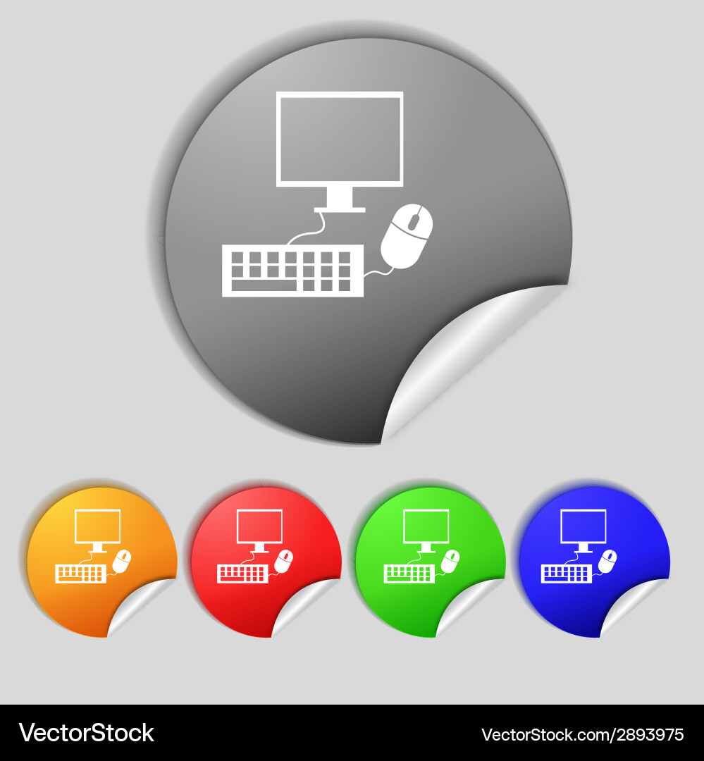 Computer widescreen monitor keyboard mouse sign vector image