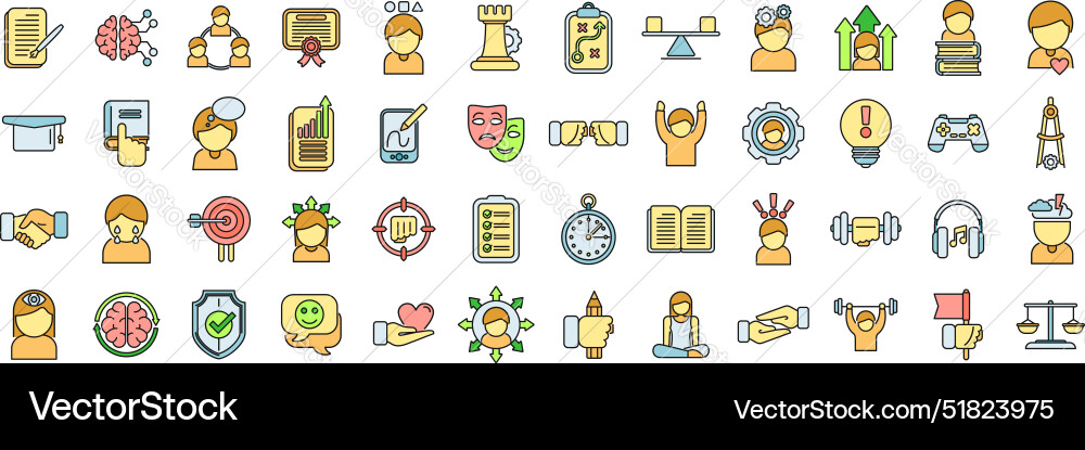 Coping skills icons set color line Coping skills icons set color line vector image