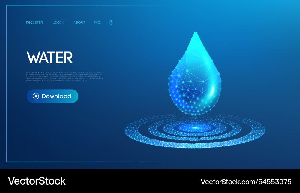 Digital water drop with glowing polygonal pattern vector image