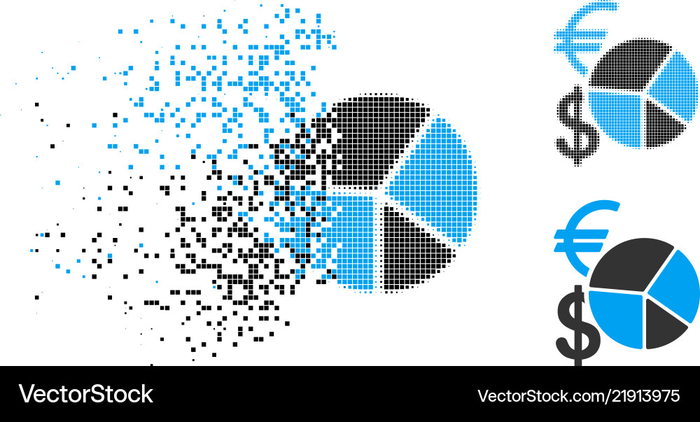 Disintegrating dot halftone currency pie chart Disintegrating dot halftone currency pie chart vector image