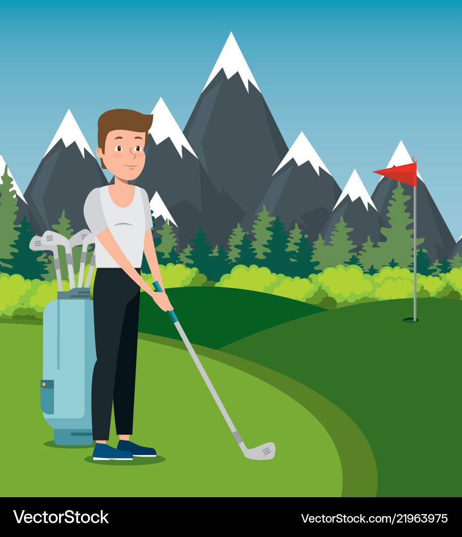 Junger Mann der Golf praktiziert Junger Mann der Golf praktiziert vektorbild