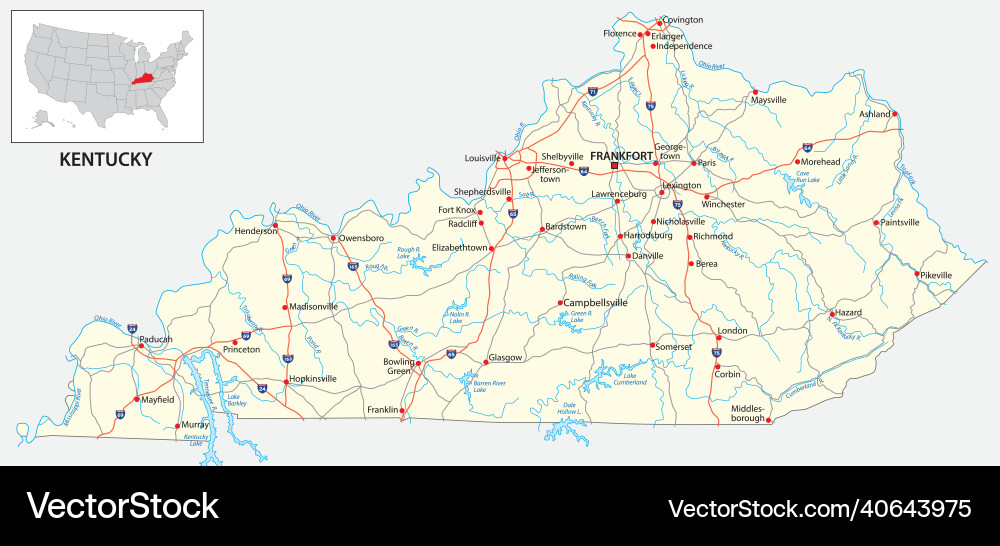 Road map of the us american state kentucky Road map of the us american state kentucky vector image
