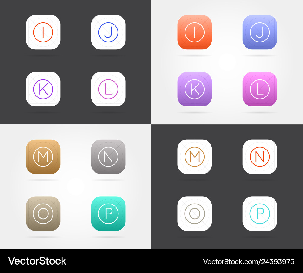 Set of app icon templates with guidelines fresh vector image