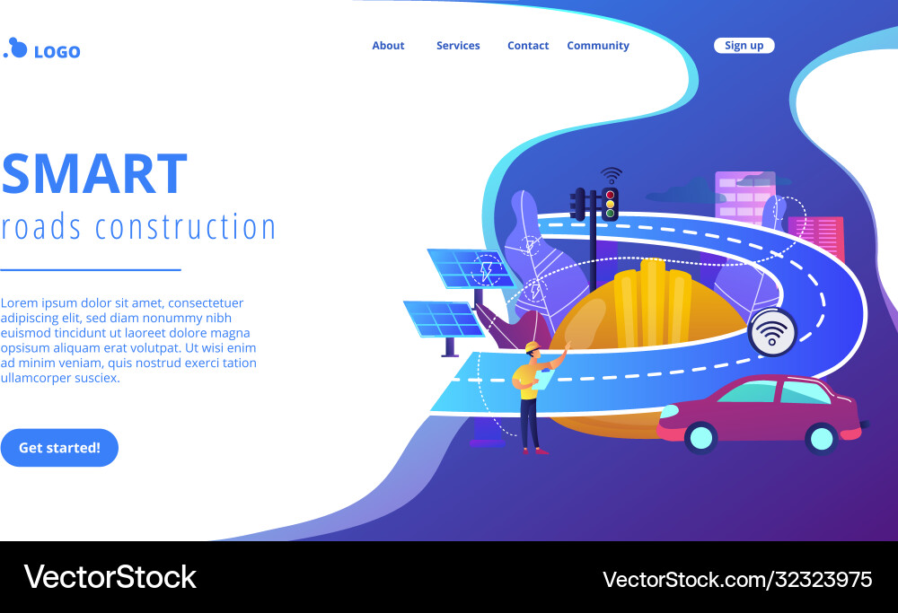 Smart roads construction concept landing page Smart roads construction concept landing page vector image