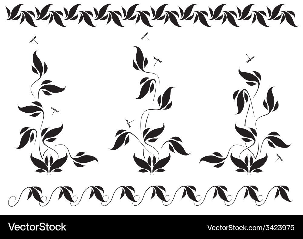 Vignettes with floral pattern and dragonflies Vector Image