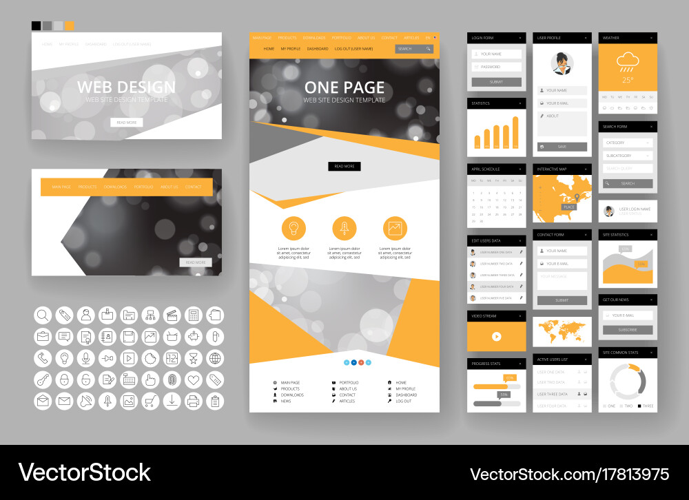 Website design template and interface elements vector image