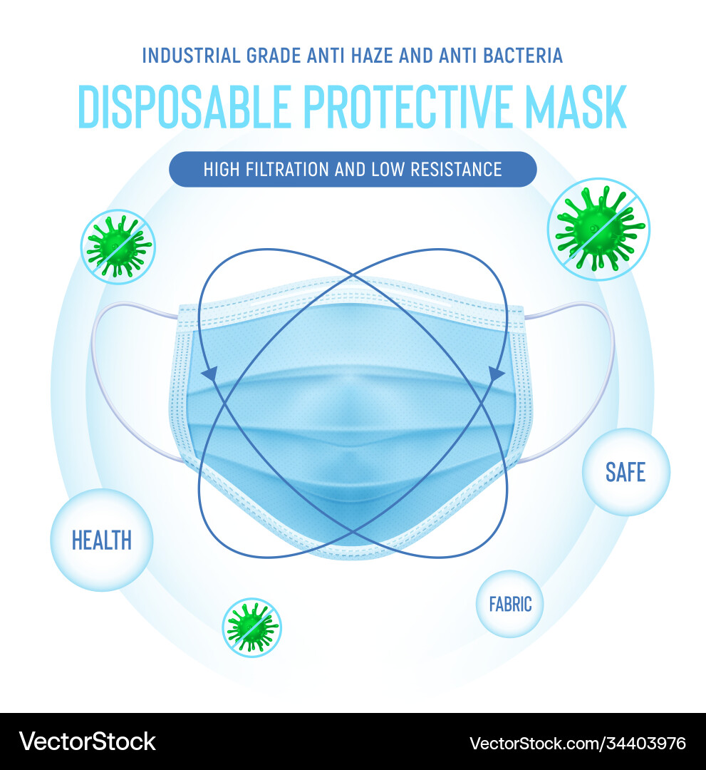 3d realistic disposable protective mask vector image