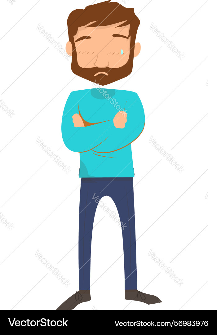A bearded man in blue t-shirt with arm folding A bearded man in blue t-shirt with arm folding Vector Image