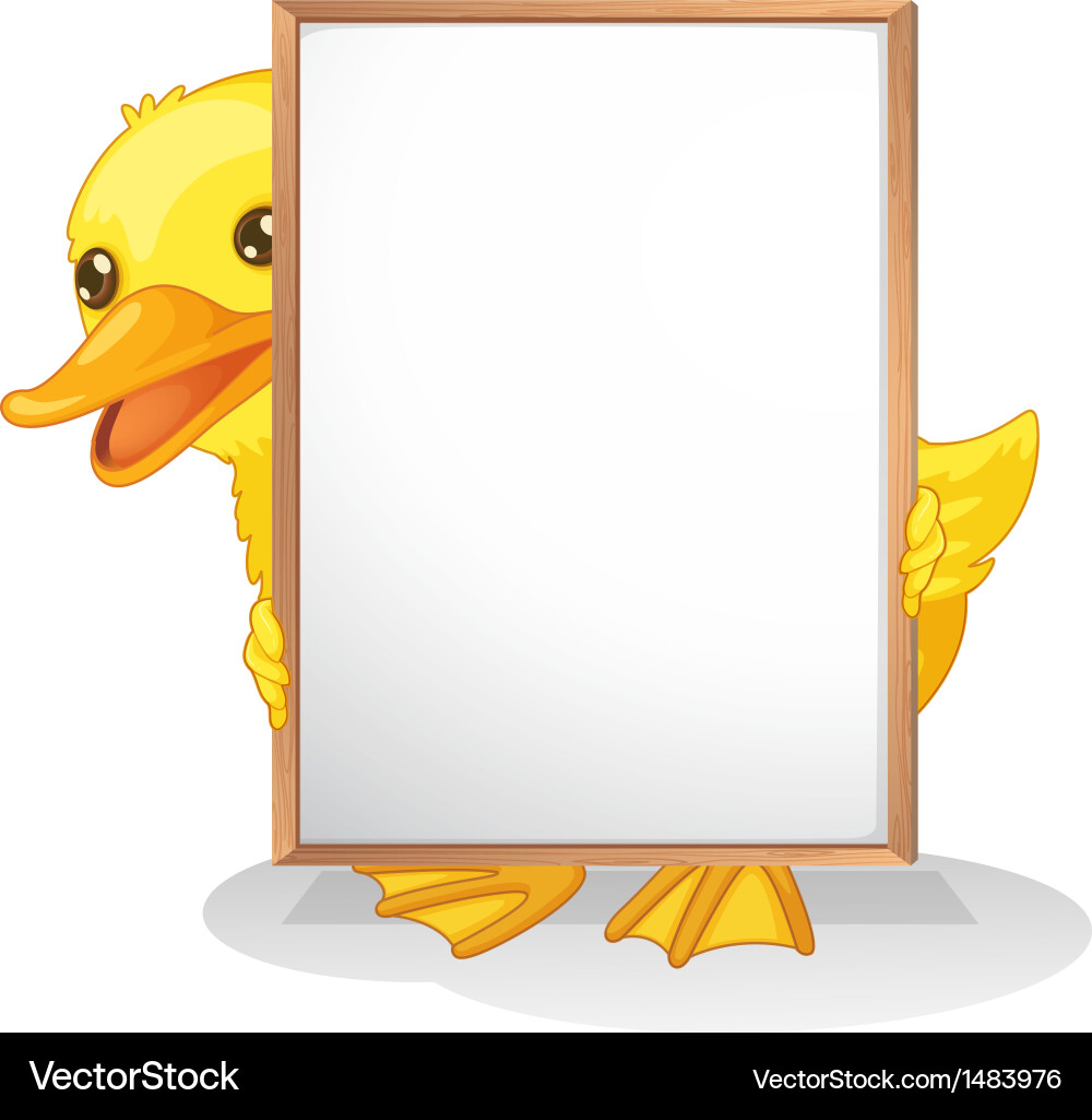 A duck hiding at the back of an empty whiteboard vector image