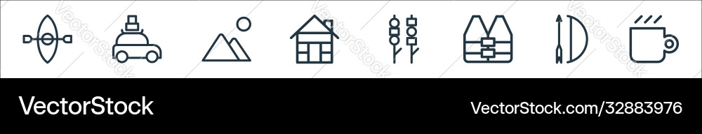 Camping line icons linear set quality Camping line icons linear set quality vector image