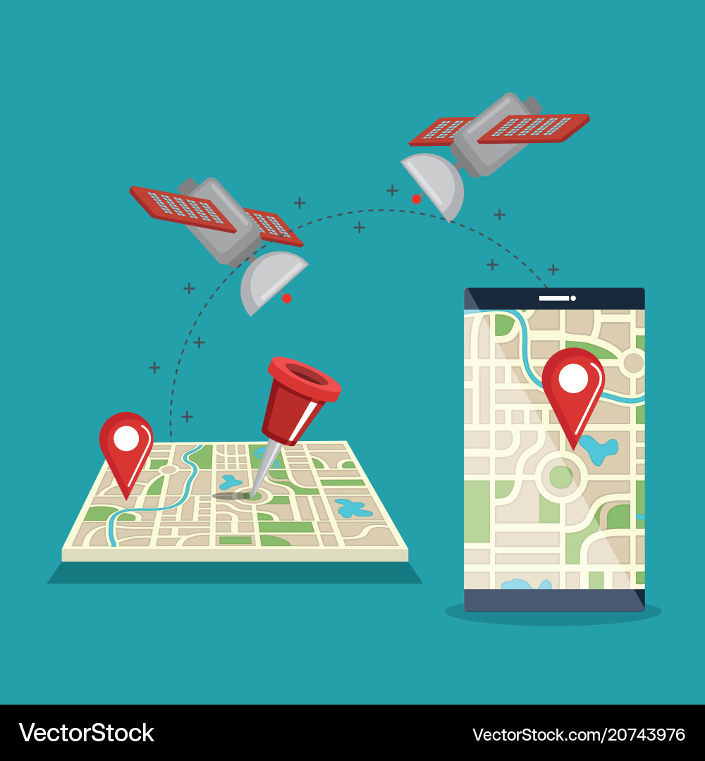 Smartphone with gps navigation app Smartphone with gps navigation app Vector Image