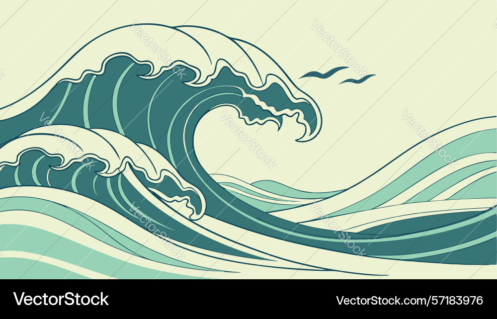 Stylized ocean wave with motion design generative vector image