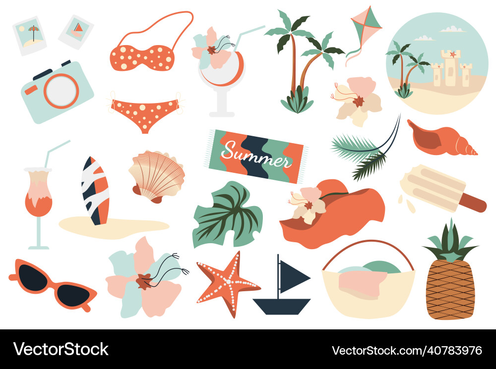 Summer time rest collection in flat design vector image