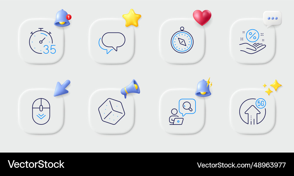 5g upload dice and talk bubble line icons 5g upload dice and talk bubble line icons vector image