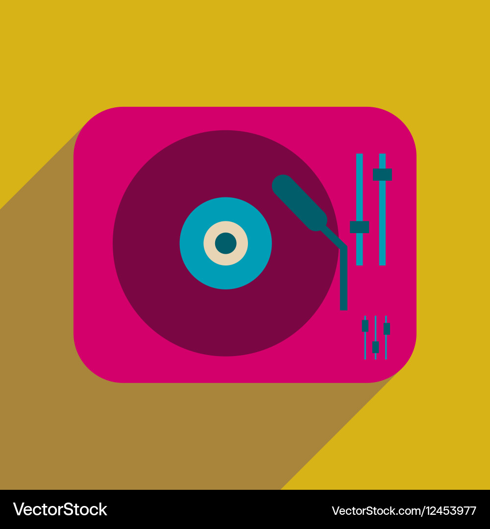 Flat web icon with long shadow retro turntable vector image
