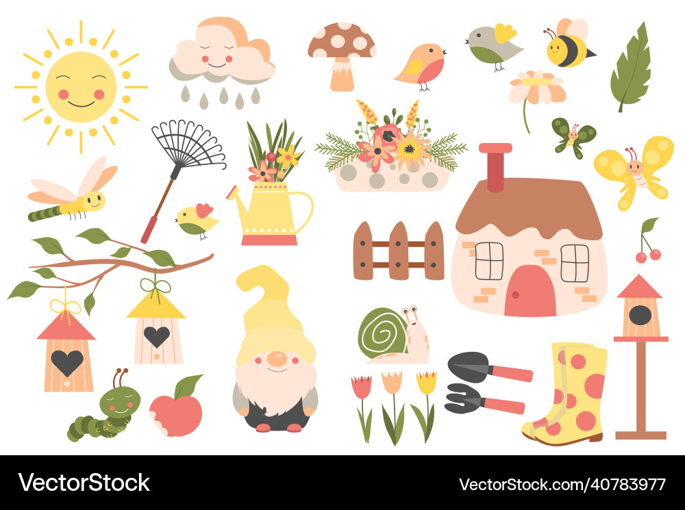 Gardening and spring collection in flat design vector image