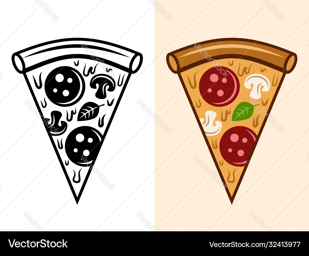 Pizza slice objects in two styles vector image
