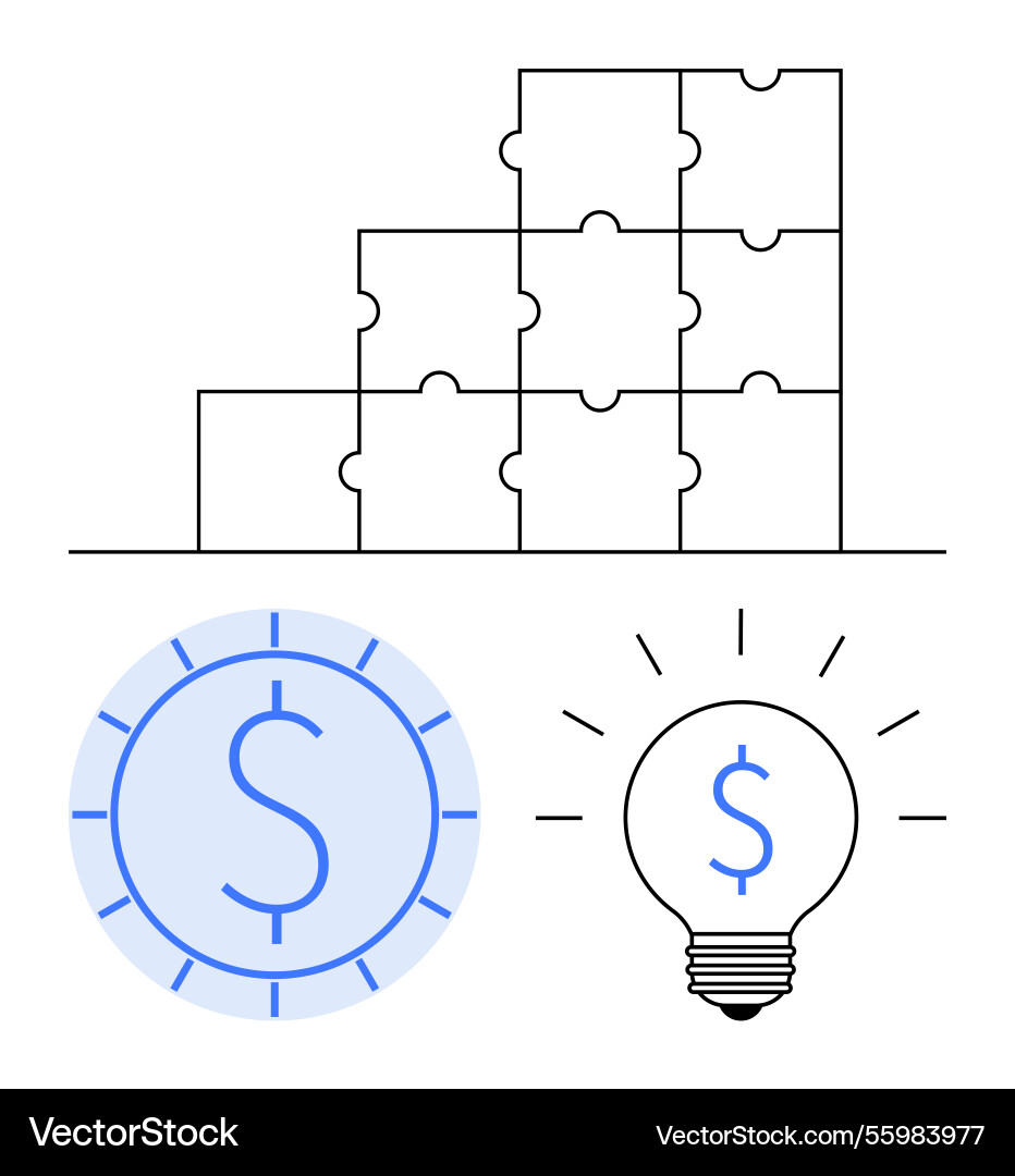 Puzzle blocks coin with dollar sign and glowing vector image