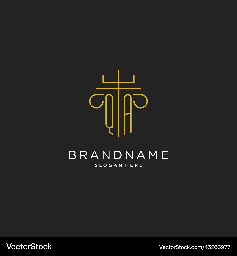 Qa initial with monoline pillar logo style luxury vector image