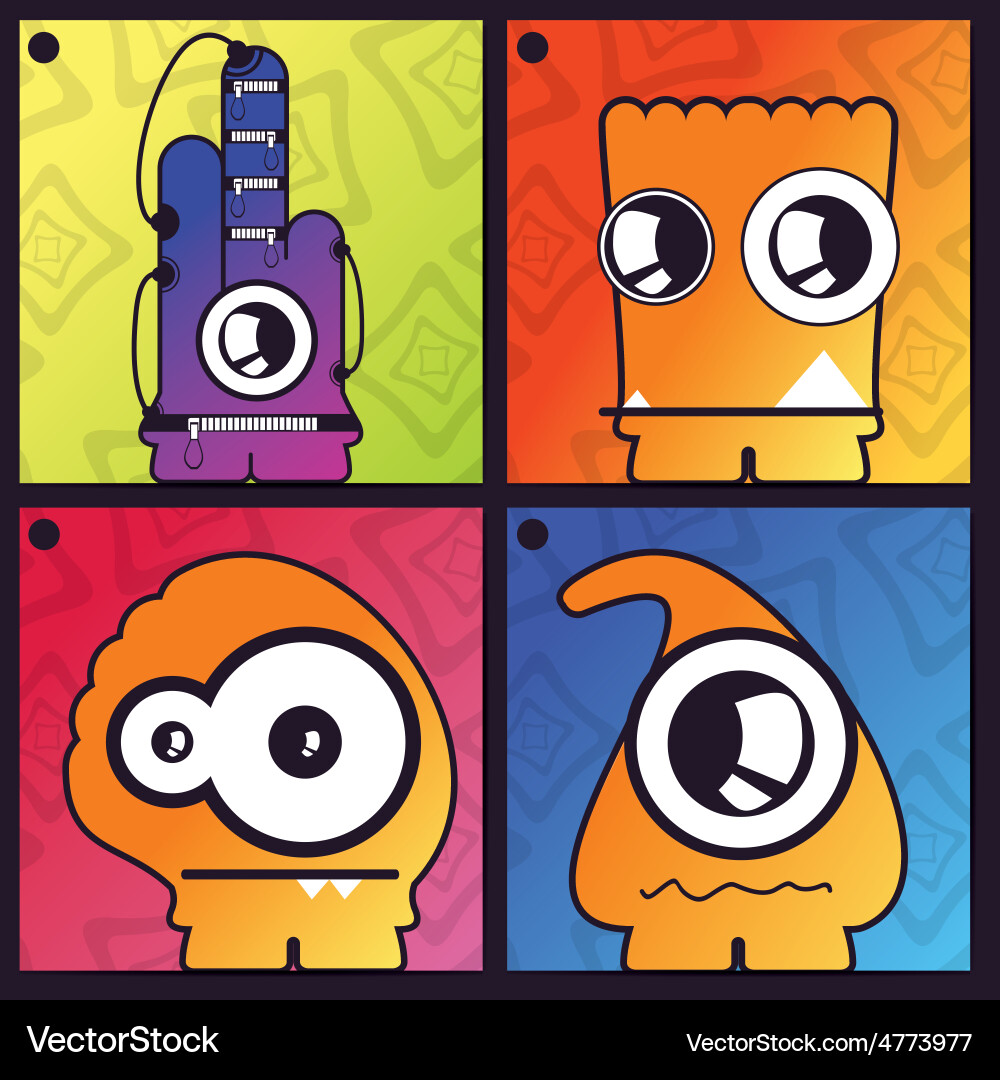 Set of four monster on abstract background vector image